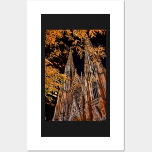 USA. New York. St. Patrick's Cathedral at night. Posters and Art